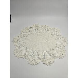 Vintage White Oval Crocheted Doily -